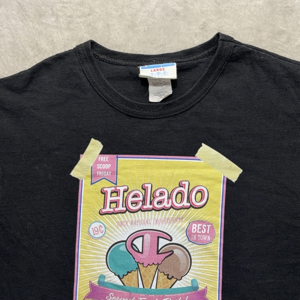 Vintage Champion Helado Ice Cream Graphic T Shirt Mens L Black Rochester NY Tee - Picture 2 of 14